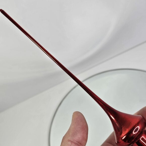 Vintage Glass Christmas Tree Topper Red With Silver Glitter Stripes 11.5" Long - Picture 5 of 7